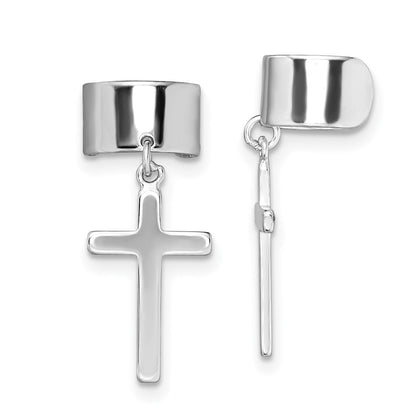 Sterlingsilber Rhodiniert Poliert Kreuz Pair Of Manschette Ohrringe
