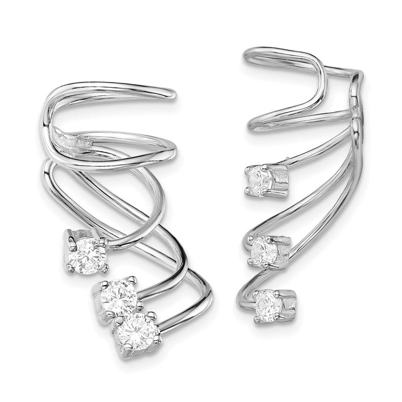 Sterlingsilber Rhodiniert Poliert Fantasie Zirkonia Pair Of Manschette Ohrringe