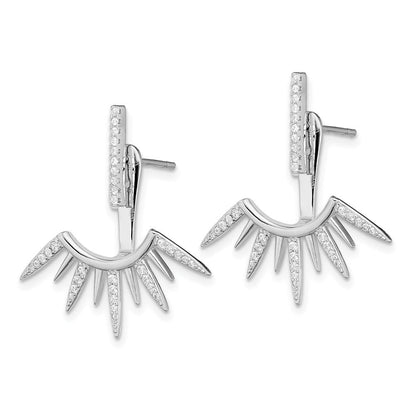 Sterlingsilber Rhodiniert Zirkonia Stab & Spikes Vorderseite Rückseite Ohrstecker