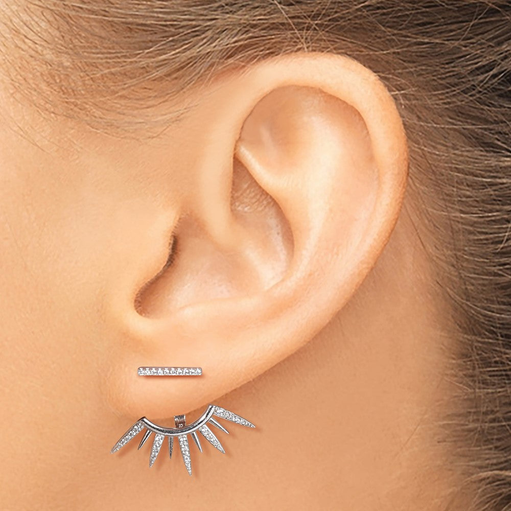 Sterlingsilber Rhodiniert Zirkonia Stab & Spikes Vorderseite Rückseite Ohrstecker