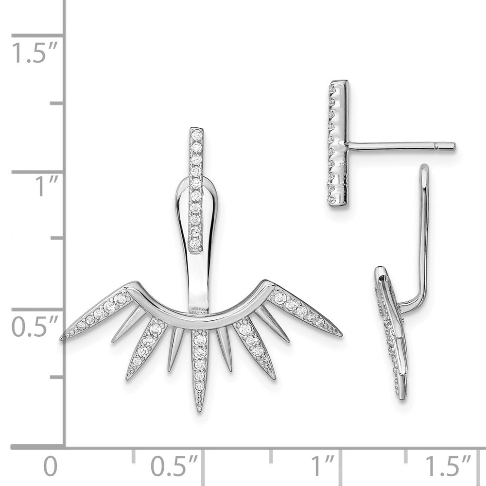 Sterlingsilber Rhodiniert Zirkonia Stab & Spikes Vorderseite Rückseite Ohrstecker