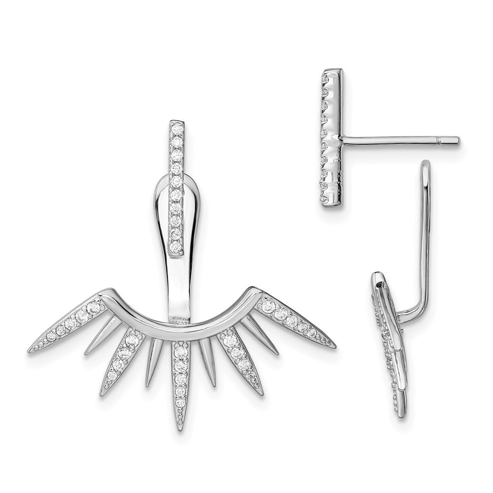 Sterlingsilber Rhodiniert Zirkonia Stab & Spikes Vorderseite Rückseite Ohrstecker