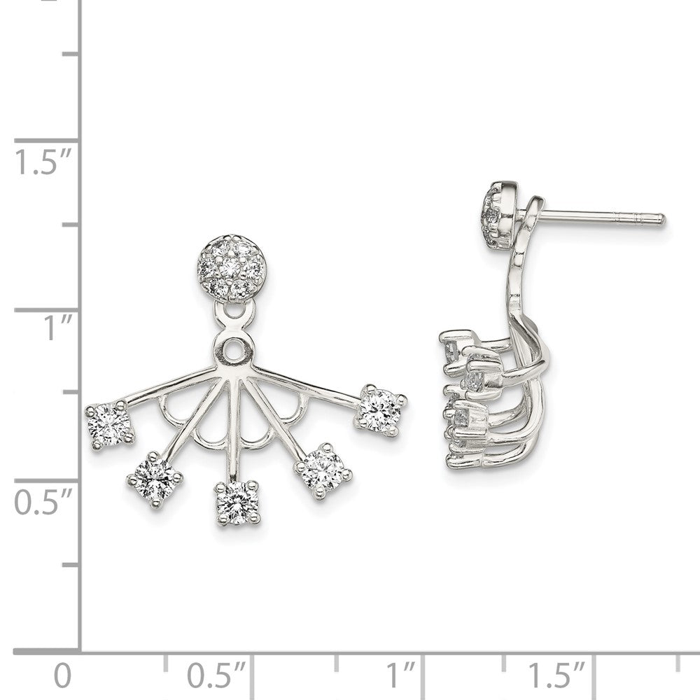 Sterlingsilber Poliert Zirkonia Webbed Design Vorderseite & Rückseite Ohrstecker