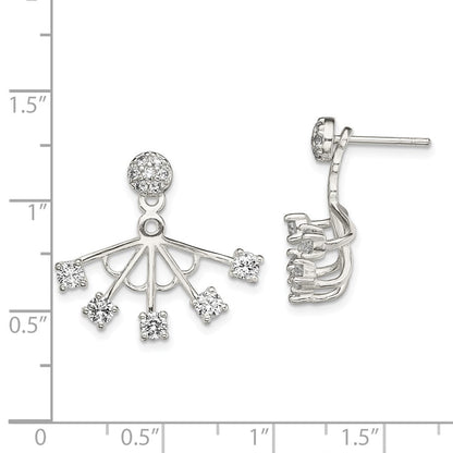 Sterlingsilber Poliert Zirkonia Webbed Design Vorderseite & Rückseite Ohrstecker