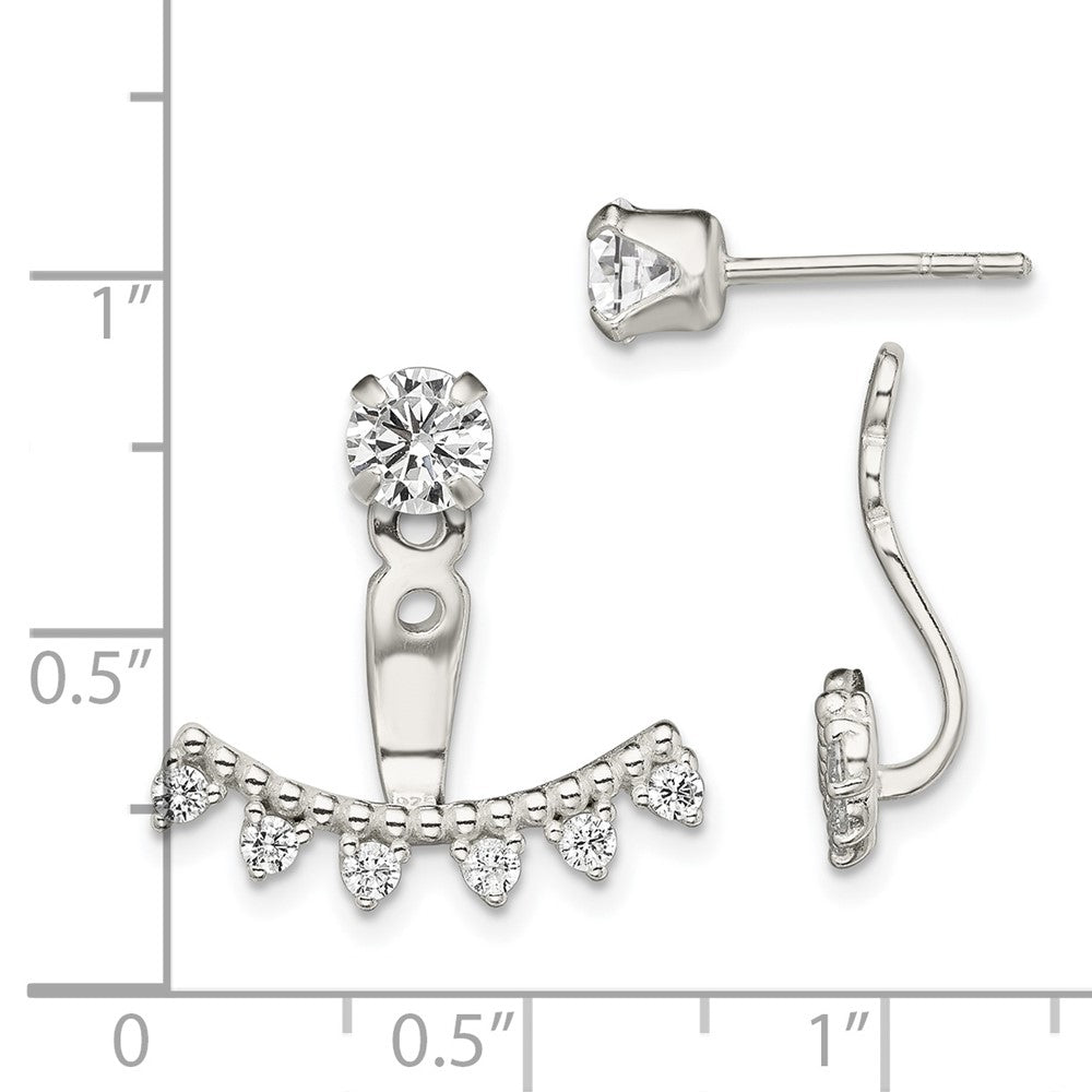 Sterlingsilber Poliert Gekugelt Curve & Zirkonia Vorderseite Rückseite Ohrstecker