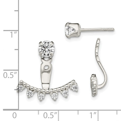 Sterlingsilber Poliert Gekugelt Curve & Zirkonia Vorderseite Rückseite Ohrstecker