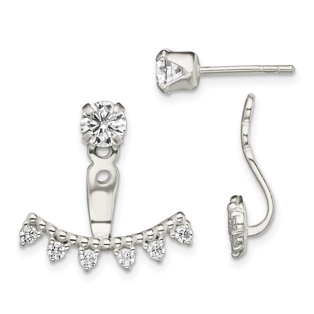 Sterlingsilber Poliert Gekugelt Curve & Zirkonia Vorderseite Rückseite Ohrstecker