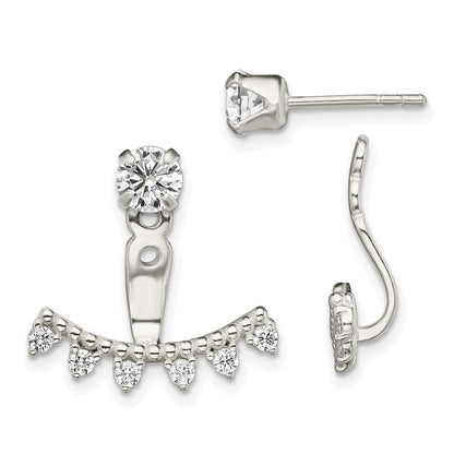 Sterlingsilber Poliert Gekugelt Curve & Zirkonia Vorderseite Rückseite Ohrstecker