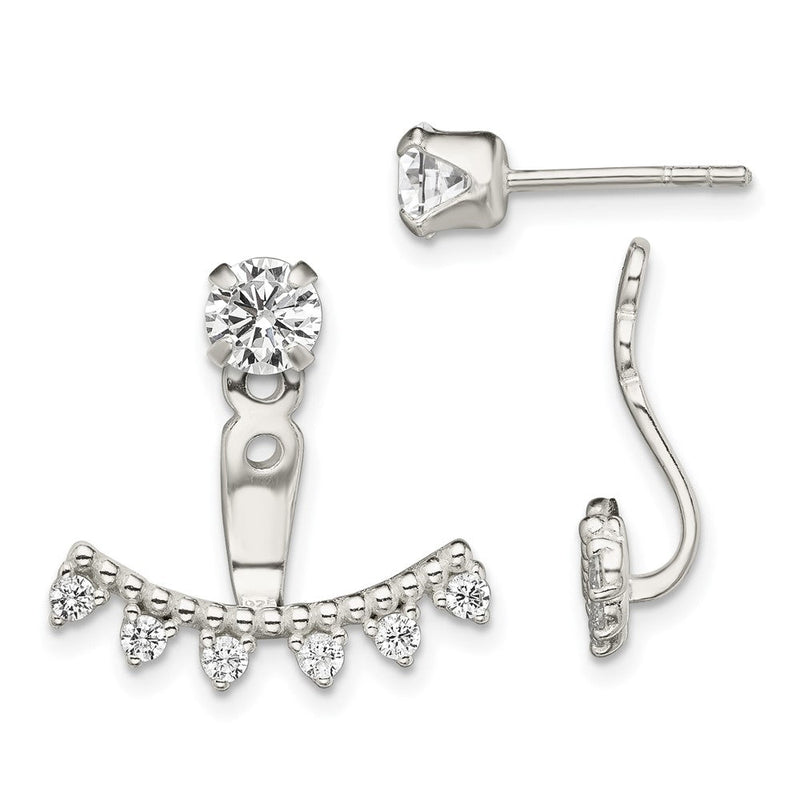 Sterlingsilber Poliert Gekugelt Curve & Zirkonia Vorderseite Rückseite Ohrstecker