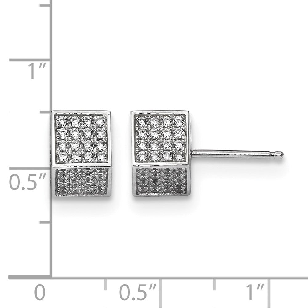 Sterlingsilber Rhodiniert Zirkonia 3d Quadratisch Ohrstecker