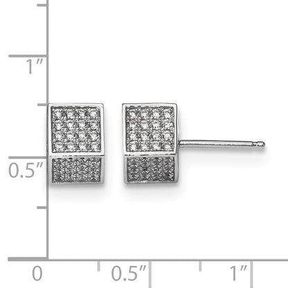 Sterlingsilber Rhodiniert Zirkonia 3d Quadratisch Ohrstecker