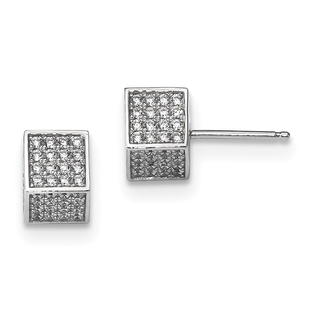 Sterlingsilber Rhodiniert Zirkonia 3d Quadratisch Ohrstecker