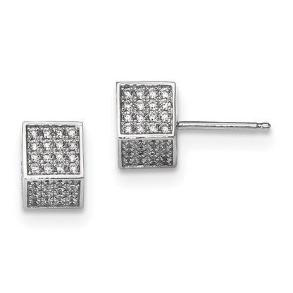 Sterlingsilber Rhodiniert Zirkonia 3d Quadratisch Ohrstecker