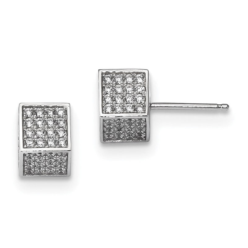 Sterlingsilber Rhodiniert Zirkonia 3d Quadratisch Ohrstecker