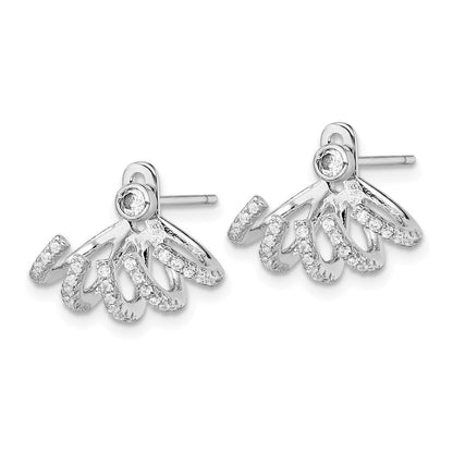 Sterlingsilber Rhodiniert Poliert Zirkonia Vorderseite & Rückseite Ohrstecker
