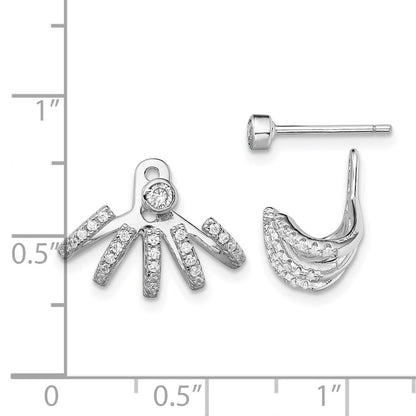Sterlingsilber Rhodiniert Poliert Zirkonia Vorderseite & Rückseite Ohrstecker