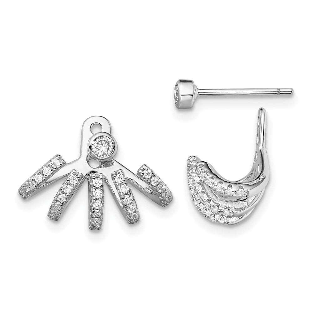 Sterlingsilber Rhodiniert Poliert Zirkonia Vorderseite & Rückseite Ohrstecker