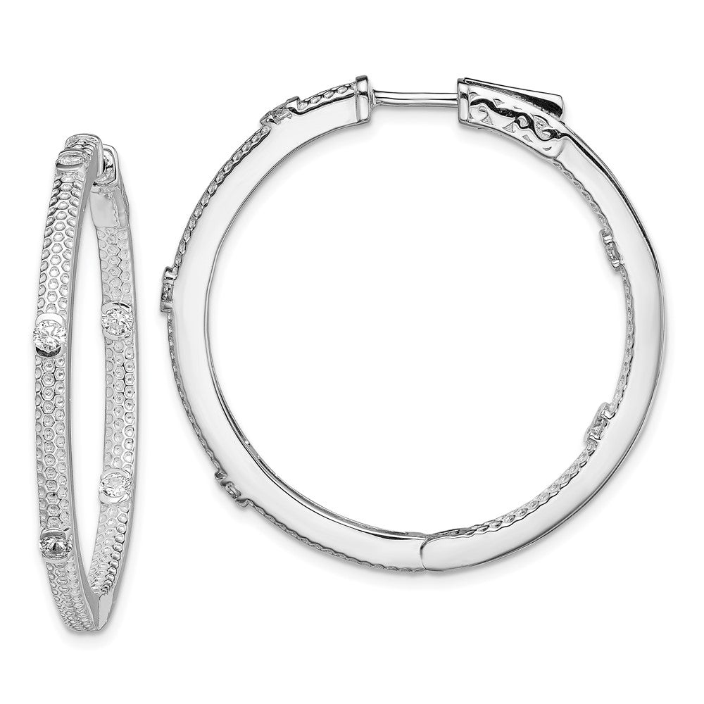Sterlingsilber Rhodiniert Zirkonia In/out Rund Klappbar Creolen