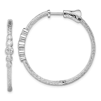 Sterlingsilber Rhodiniert Zirkonia Strukturiert Creolen