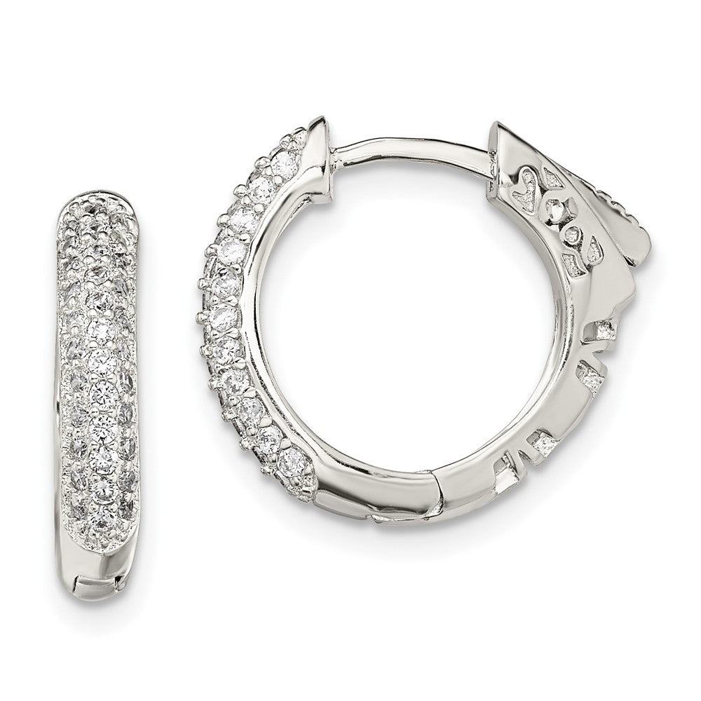 Sterlingsilber Rhodiniert Pavé Zirkonia Sicherheits Schloss Klappbar Creolen