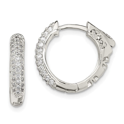 Sterlingsilber Rhodiniert Pavé Zirkonia Sicherheits Schloss Klappbar Creolen