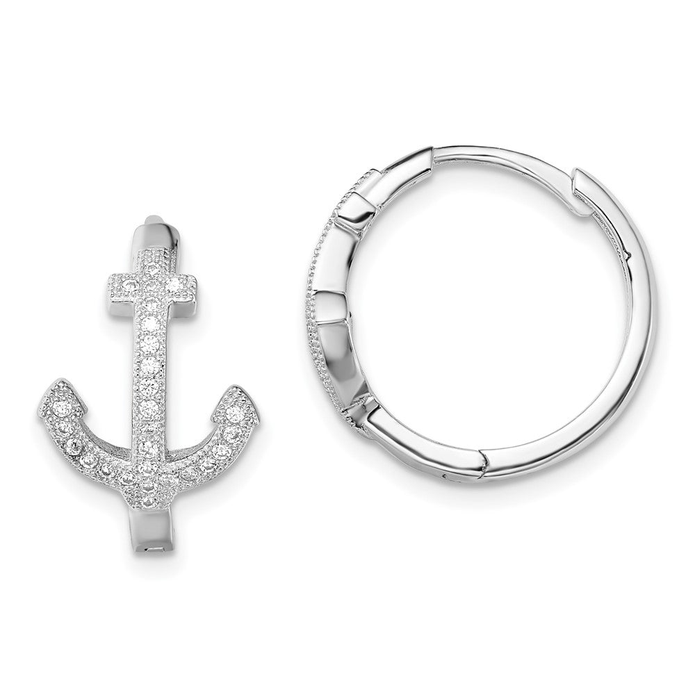 Sterlingsilber Rhodiniert Zirkonia Anker Klappbar Ohrringe