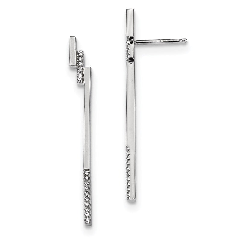 Sterlingsilber Rhodiniert Stab und Zirkonia Ohrstecker