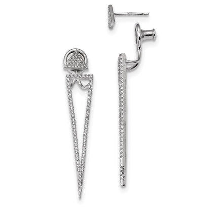 Sterlingsilber Rhodiniert Zirkonia Vorderseite & Rückseite Dreieck Ohrringe