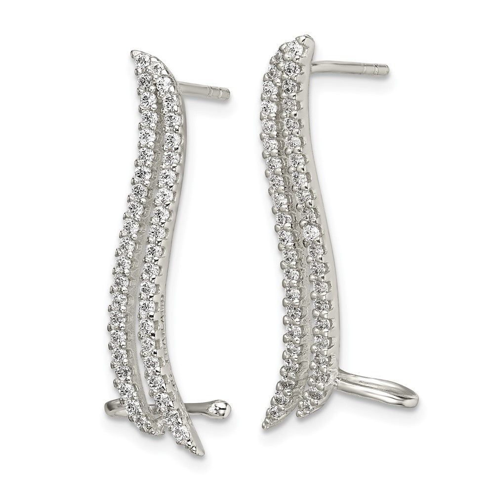 Sterlingsilber Poliert Zirkonia Doppelt Reihe Stecker & Manschette Ohr Climber Ohrringe
