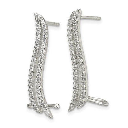 Sterlingsilber Poliert Zirkonia Doppelt Reihe Stecker & Manschette Ohr Climber Ohrringe