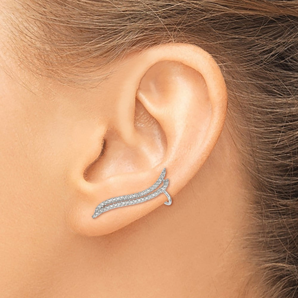 Sterlingsilber Poliert Zirkonia Doppelt Reihe Stecker & Manschette Ohr Climber Ohrringe