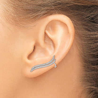 Sterlingsilber Poliert Zirkonia Doppelt Reihe Stecker & Manschette Ohr Climber Ohrringe