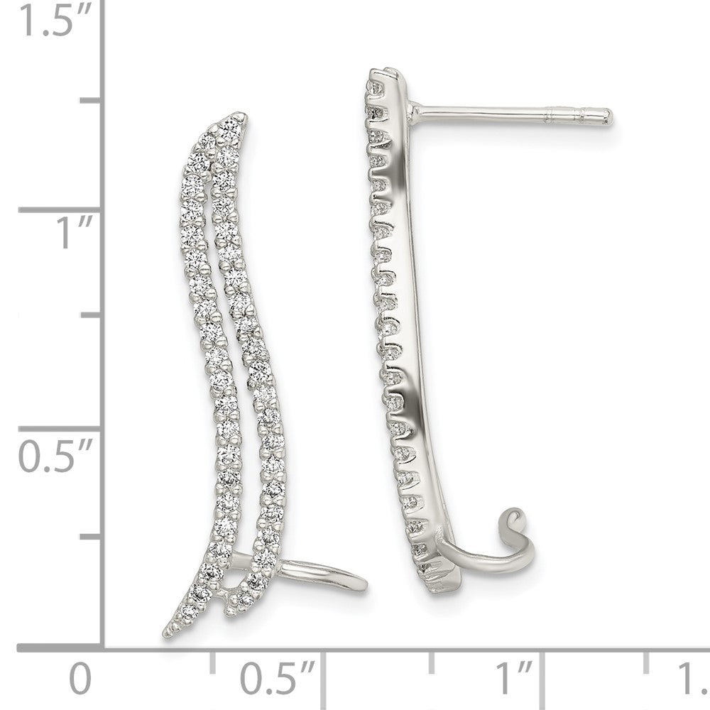 Sterlingsilber Poliert Zirkonia Doppelt Reihe Stecker & Manschette Ohr Climber Ohrringe