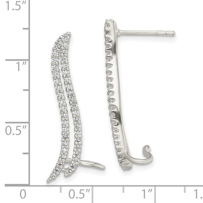 Sterlingsilber Poliert Zirkonia Doppelt Reihe Stecker & Manschette Ohr Climber Ohrringe