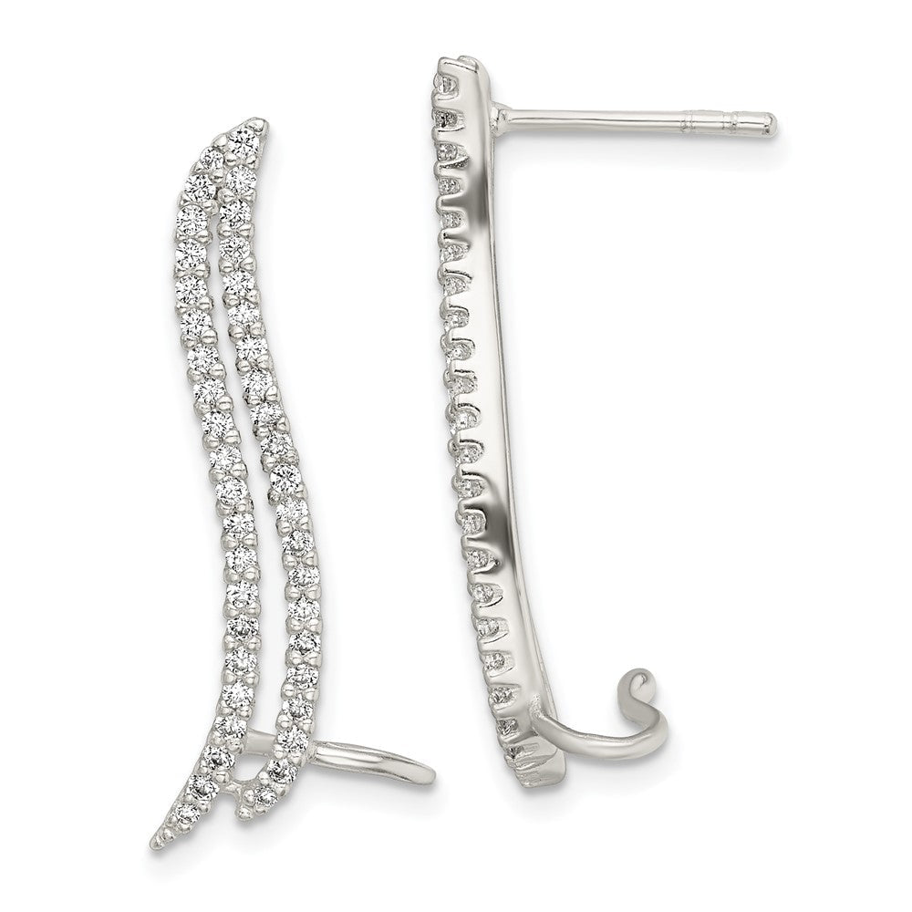 Sterlingsilber Poliert Zirkonia Doppelt Reihe Stecker & Manschette Ohr Climber Ohrringe