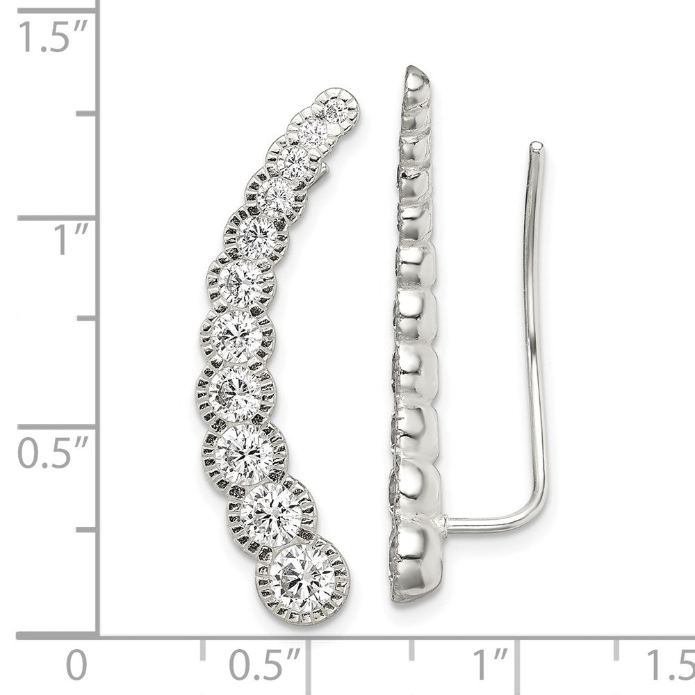 Sterlingsilber Poliert & Strukturiert Abgestuft Zirkonia Ohr Climber Ohrringe
