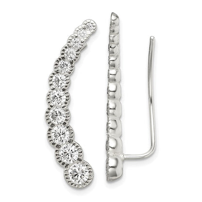 Sterlingsilber Poliert & Strukturiert Abgestuft Zirkonia Ohr Climber Ohrringe