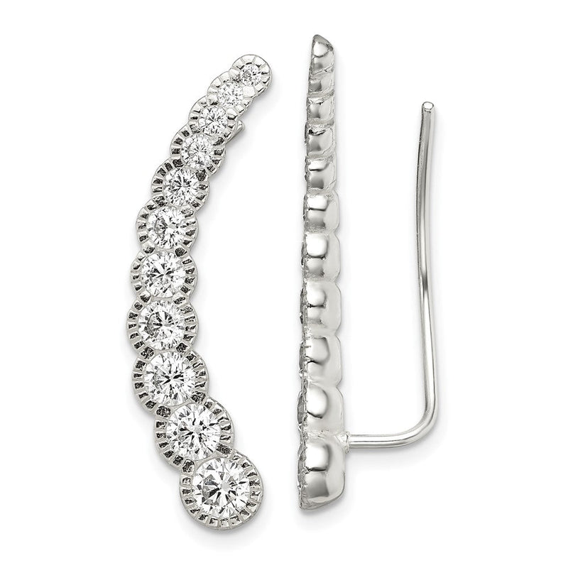 Sterlingsilber Poliert & Strukturiert Abgestuft Zirkonia Ohr Climber Ohrringe
