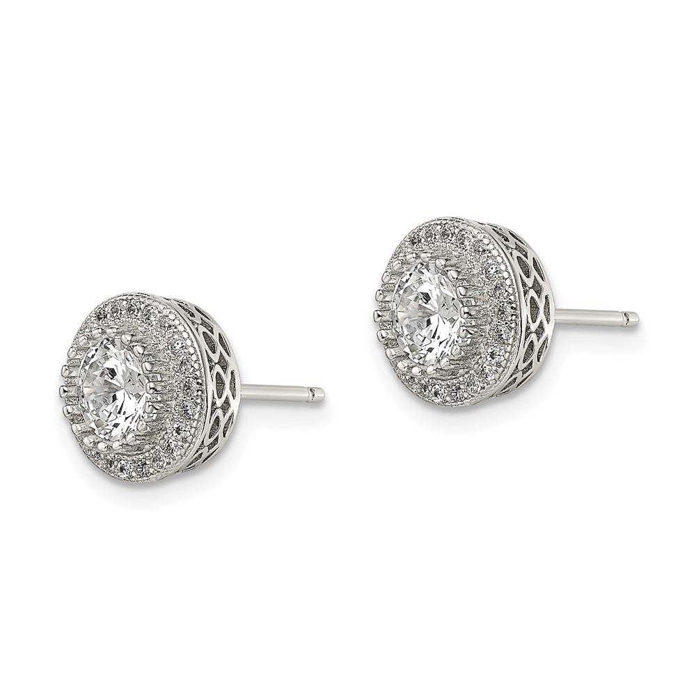 Sterlingsilber Rhodiniert Poliert Pavé Zirkonia Heiligenschein Rund Ohrstecker