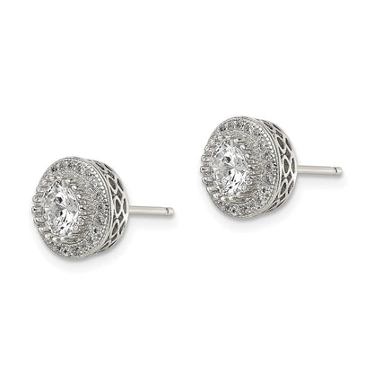 Sterlingsilber Rhodiniert Poliert Pavé Zirkonia Heiligenschein Rund Ohrstecker