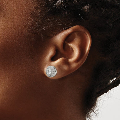 Sterlingsilber Rhodiniert Poliert Pavé Zirkonia Heiligenschein Rund Ohrstecker