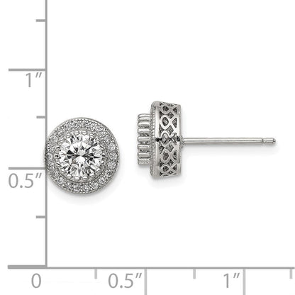 Sterlingsilber Rhodiniert Poliert Pavé Zirkonia Heiligenschein Rund Ohrstecker