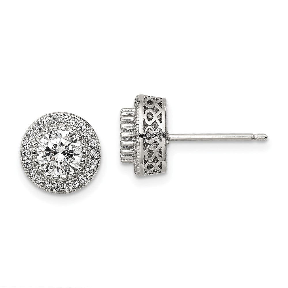 Sterlingsilber Rhodiniert Poliert Pavé Zirkonia Heiligenschein Rund Ohrstecker