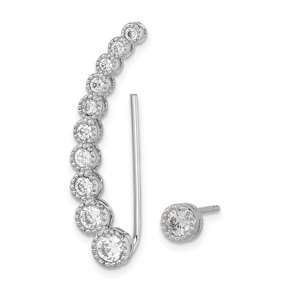 Sterlingsilber Rhodiniert Poliert & Strukturiert Zirkonia 1 Ohr Climber Ohrstecker