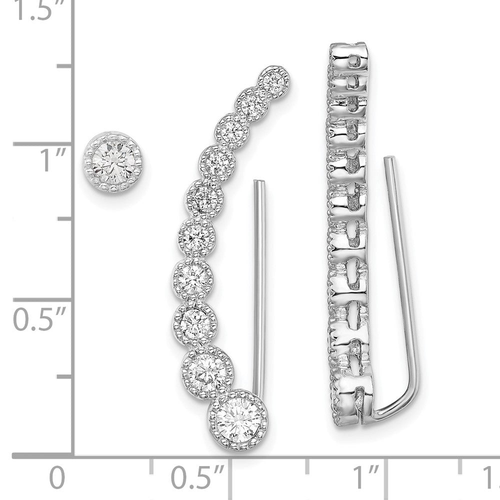 Sterlingsilber Rhodiniert Poliert & Strukturiert Zirkonia 1 Ohr Climber Ohrstecker