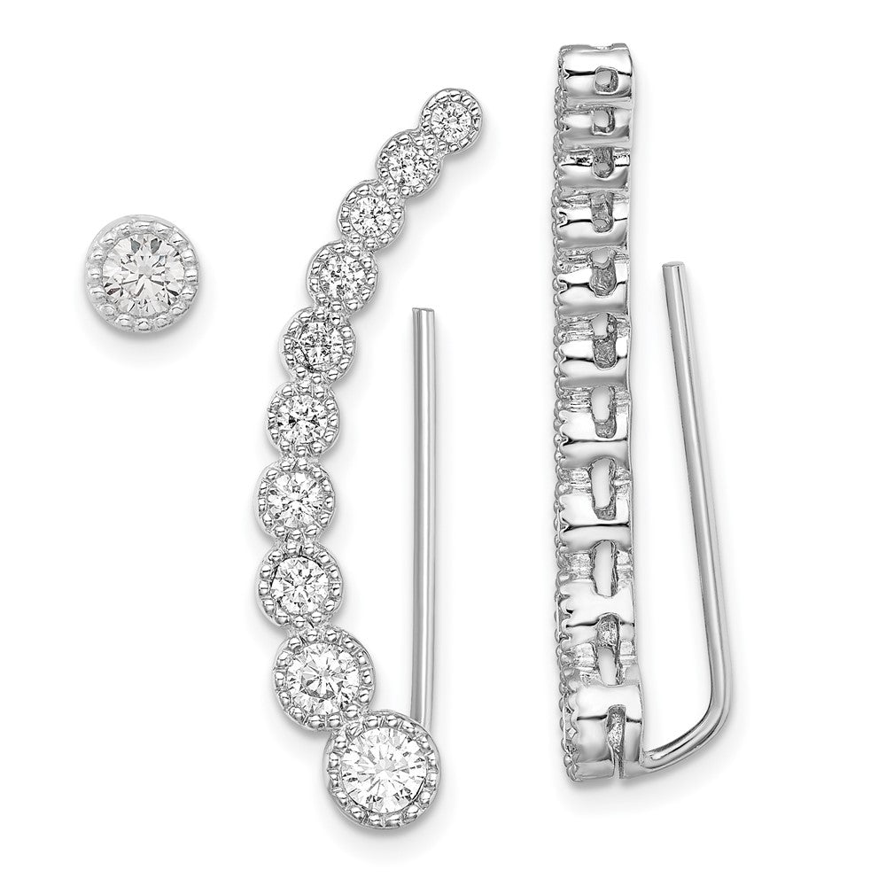 Sterlingsilber Rhodiniert Poliert & Strukturiert Zirkonia 1 Ohr Climber Ohrstecker
