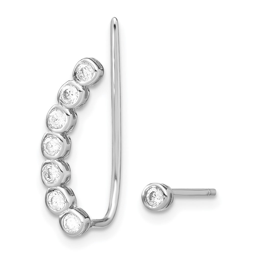 Sterlingsilber Rhodiniert Poliert Zirkonia 1 Ohr Climber & Ohrstecker Ohrring