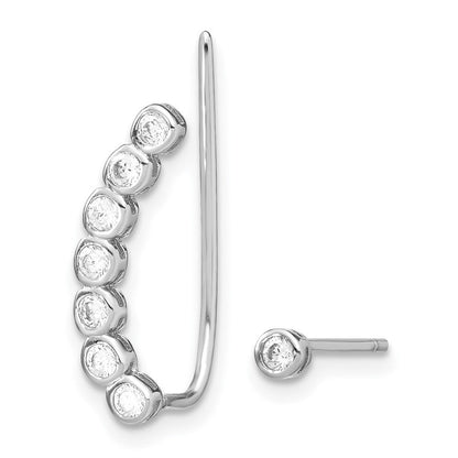 Sterlingsilber Rhodiniert Poliert Zirkonia 1 Ohr Climber & Ohrstecker Ohrring