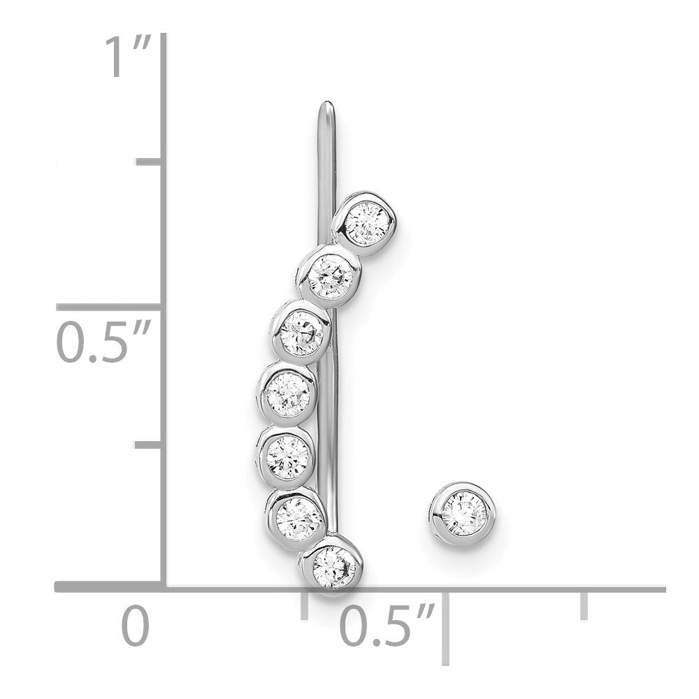 Sterlingsilber Rhodiniert Poliert Zirkonia 1 Ohr Climber & Ohrstecker Ohrring