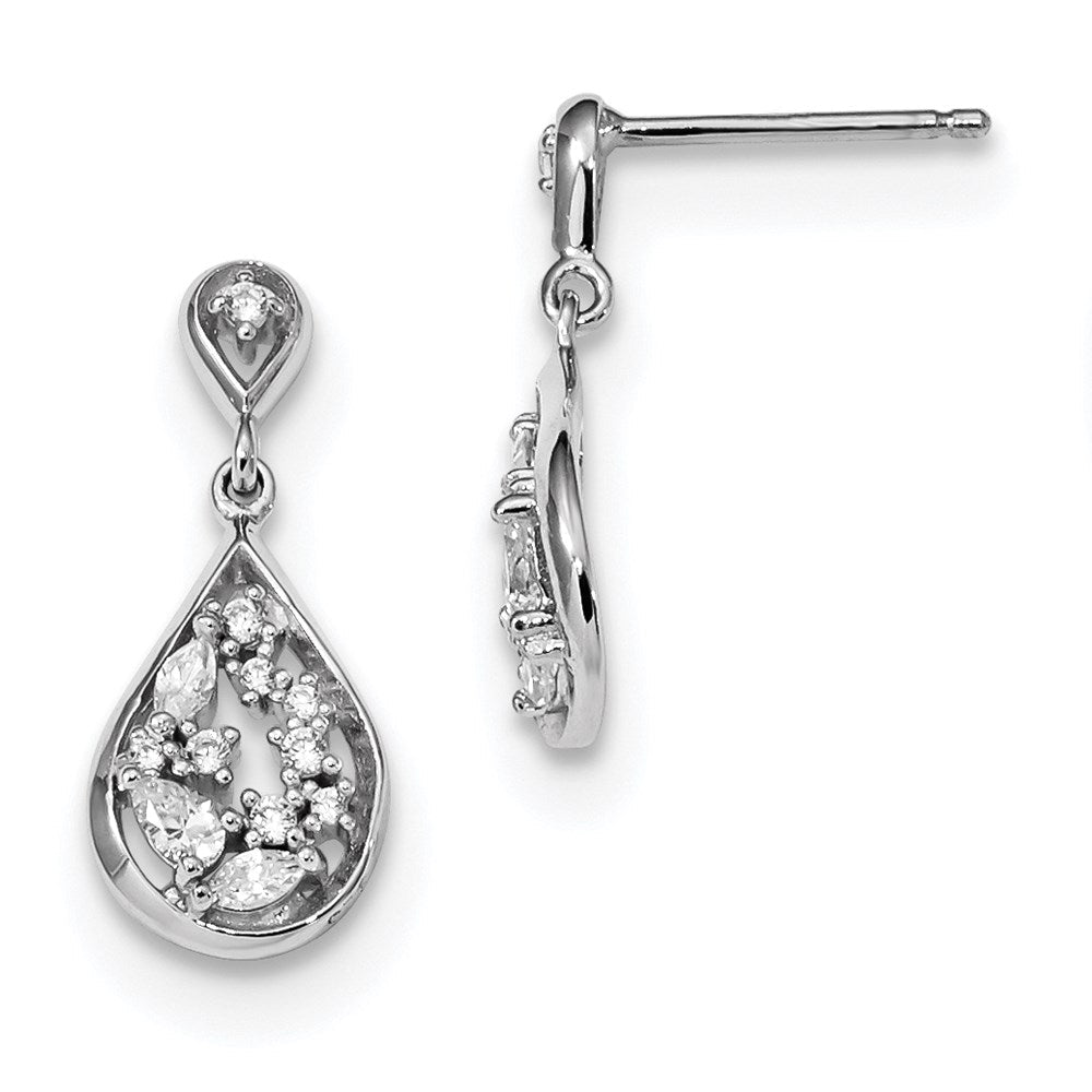 Sterlingsilber Rhodiniert Zirkonia Tropfen Stecker Ohrhänger